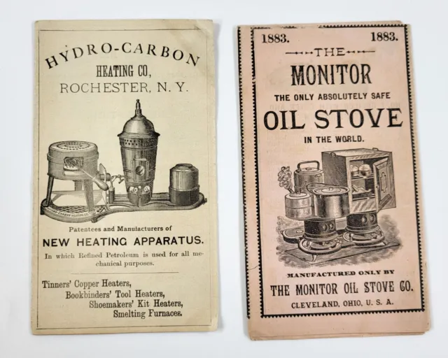 Two 1880s Ad Brochures Monitor Oil Stove & Hydro-Carbon Heaters - Illustrated