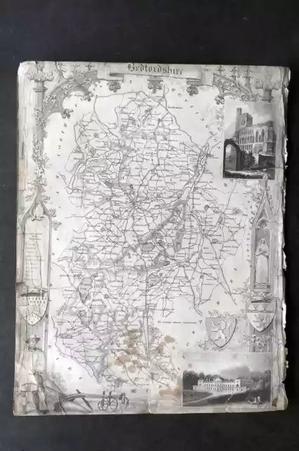 Thomas Moule C1835 Antique Map. Bedfordshire