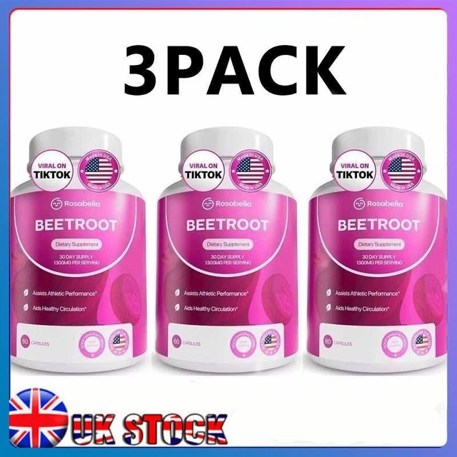 3PACK ROSABELLA ORGANIC Beet Root Powder 1300mg Capsules Supports Blood ...