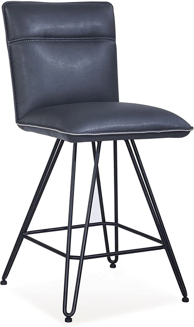Benzara BM187622 Metal Leather Counter Height Stool Hairpin Legs Blue Black