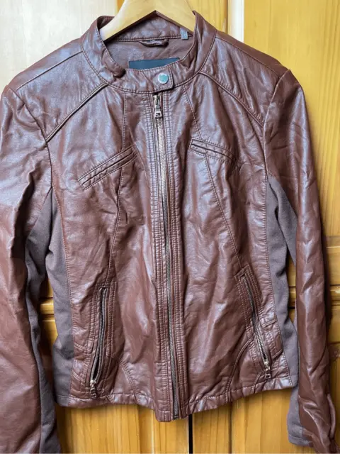 GUESS Womens Faux Leather Motorcycle Jacket Large Cognac Color