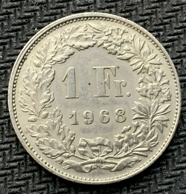 1968 Switzerland 1 Franc Coin UNC   No Mint Mark    #K1956