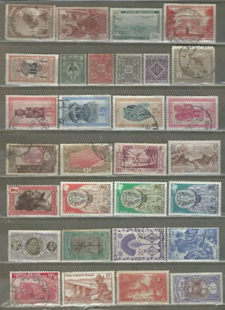 French Colonies 30 M+U Old Stamps Lot Collection (65)