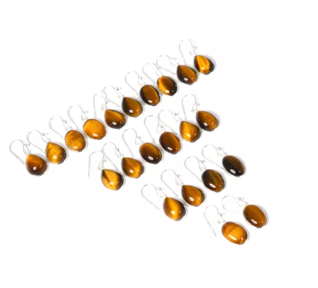 Wholesale 11Pr 925 Solid Sterling Silver Tiger Eye Hook Earring Lot-1 Inch M977