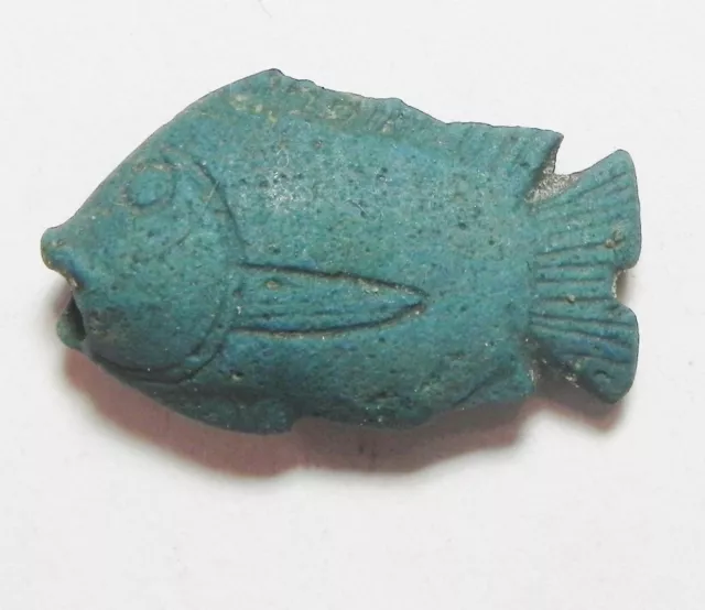 Zurqieh -Af2187- Ancient Egypt , Egyptian Blue Amulet Of A Fish. New Kingdom. 14 2