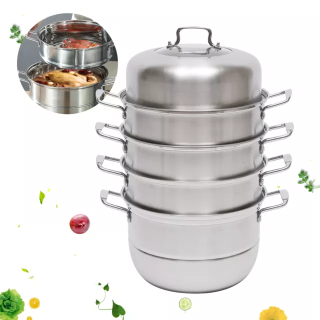 5 TIERS VEGETABLE Steamer Pan Set Food Stainless Steel Pot Cooking+Lid