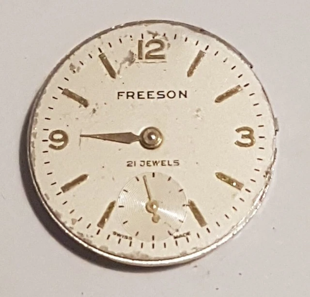 VINTAGE SWISS MADE Freeson 21 Jewels Pocket Watch Face and Movement For