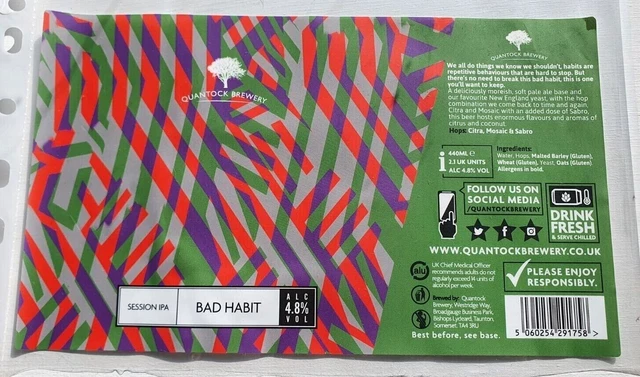 Craft Can Beer Wrap -  BAD HABIT - QUANTOCK BREWERY - UK