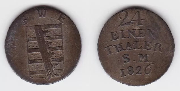 1/24 Taler Silber Münze Sachsen Weimar Eisenach 1826 f.ss (150042)
