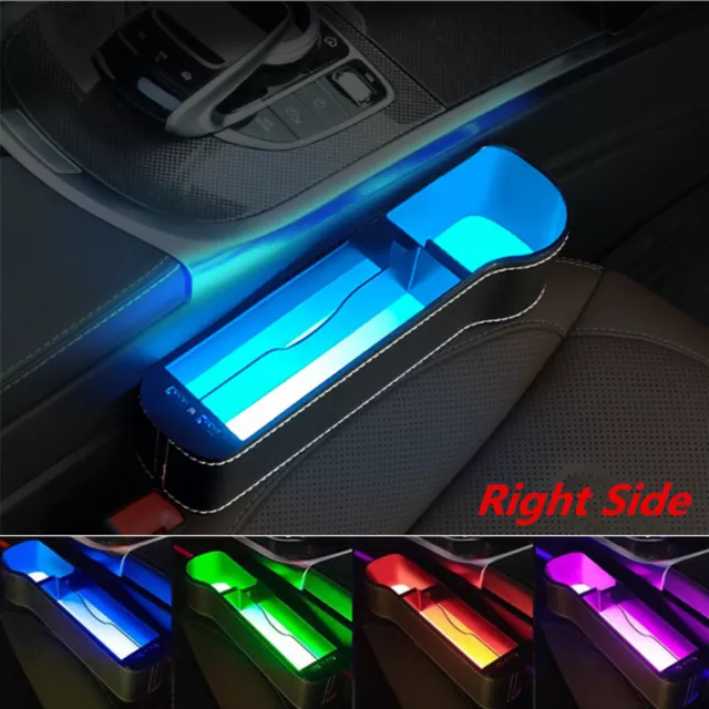 Right Car Seat Storage Box Organizer USB Charger Cup Phone Holder with Led Light