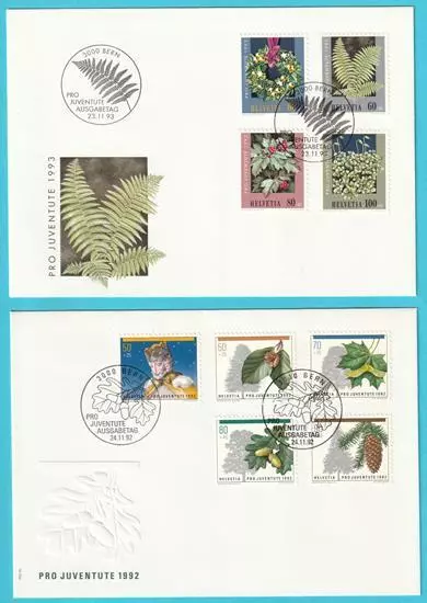 Schweiz aus 1992+1993 FDC Sonderstempel MiNr. 1483-1487, 1512-1515 Pro Juventute