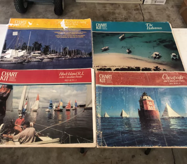 4 Vintage Chart Kit BBA Florida Keys, Bahamas, Chesapeake Bay, Block Island ￼RI