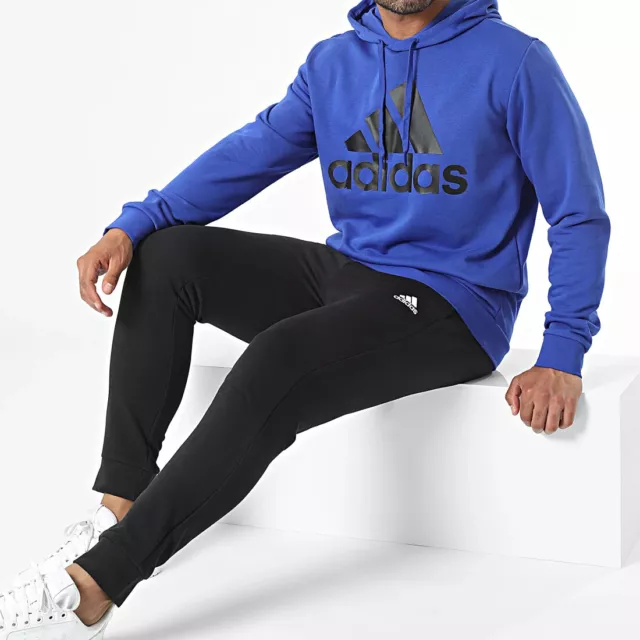 Adidas Tuta Completa Uomo Ij8556 Big Logo Hoodie French Terry Nero Blu Originale