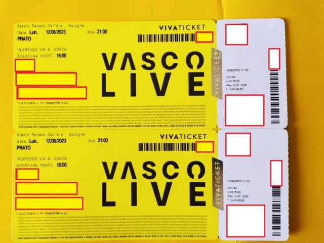 2 x Biglietto Concerto Vasco Rossi Bologna Lunedì 12/06/2023 Stadio Dall'Ara