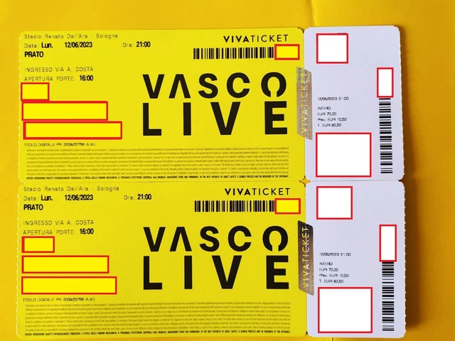 2 x Biglietto Concerto Vasco Rossi Bologna Lunedì 12/06/2023 Stadio Dall'Ara