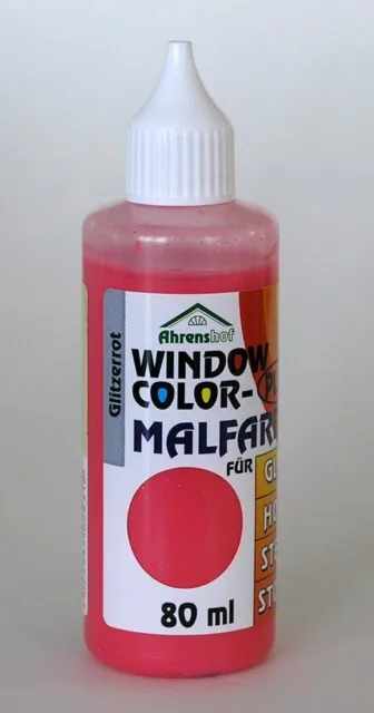 3x Ahrenshof Window Color Plus Fenstermalfarbe Glitzerrot 80 ml