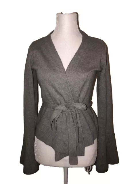 J. Crew Bell Sleeve Belted Wrap Open Front Cotton Cardigan Sweater Gray XS