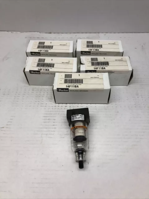 6x Parker Pneumatic In-Line Filter 14F11BA 14F SERIES 150 PSI 1/4"npt, 5 Micron