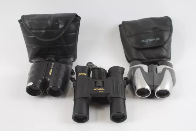 3 x BINOCULARES compactos Inc. Steiner, Nikon y Olympus algunos con fundas originales 3 x BINOCULARES compactos Inc. Steiner, Nikon y Olympus algunos con fundas originales
