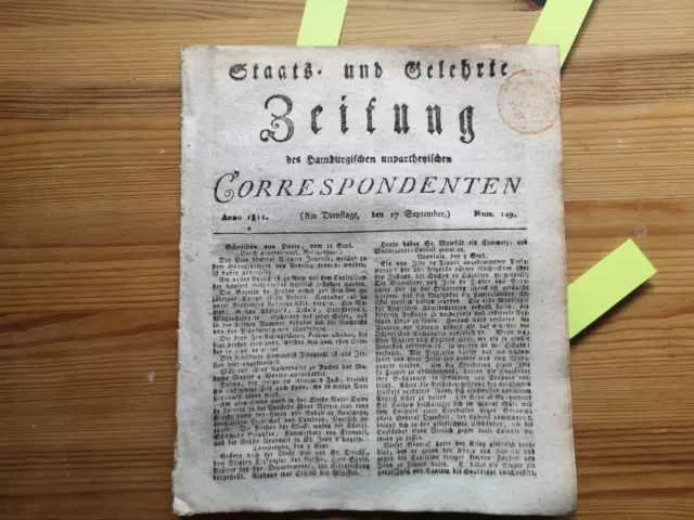 1811 Zeitung Hamburg 149 Stuttgart von Crumpipen Peter Simon Pallas