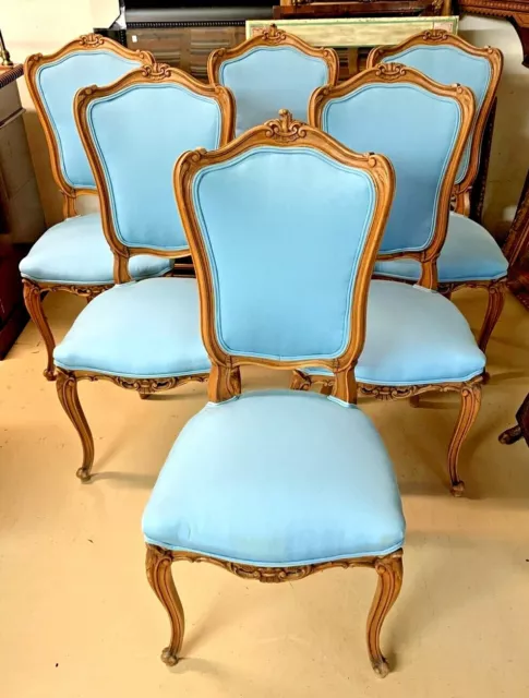 Set of 6 Louis XV style French Walnut Carved Side Chairs