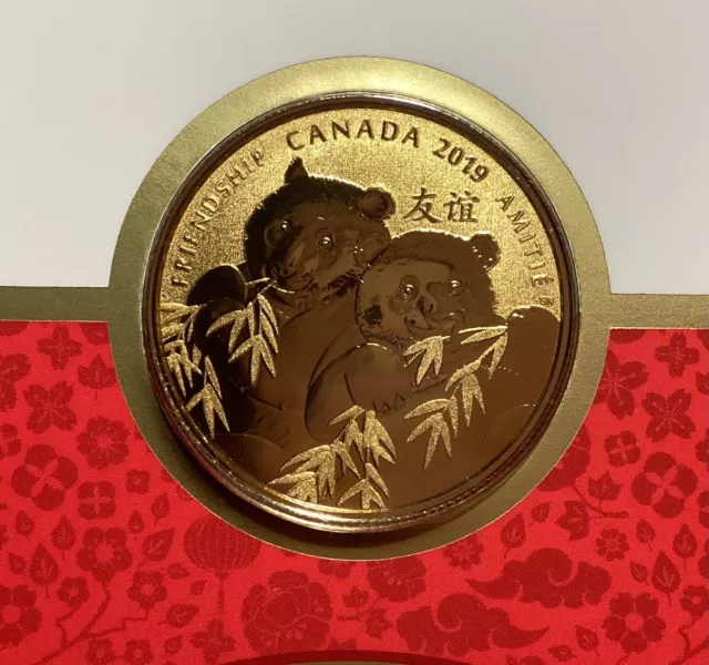 Canada 2019 Pandas Golden Gift of Friendship $8 Pure Silver Gold Plated Coin