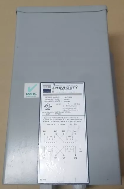 Transformer SolaHD HS1F1.5AS 230V 120V 1.5KVA / #8 I1MG 3384