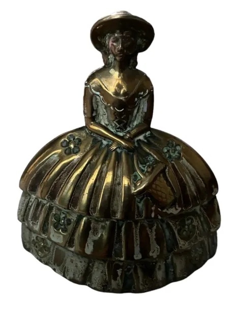 SOLID BRASS BELL Girl Crinoline Skirt Victorian Lady Hat Tea Bell  4''Vintage £14.99 - PicClick UK