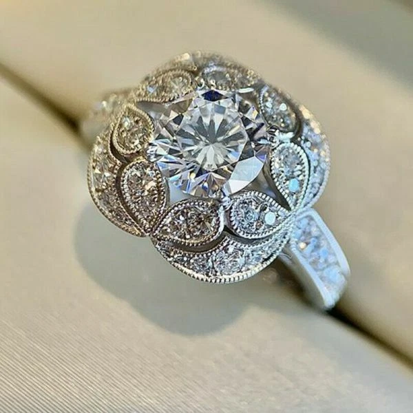 Royal Antique Style 2.88 Carat Round Cut Lab-Created Diamond Old Vintage Rings