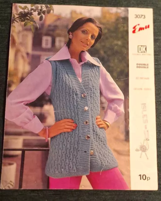 PATTERN KNITTING,,EMU,,Vintage 3073 Ladies sleeveless jacket DK, 2 PAGES