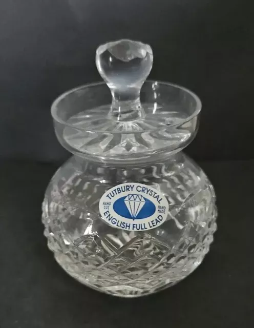 Tutbury Lead Crystal Cut Glass Lidded Jam  Preserve Jar - 11 cm (Boxed)