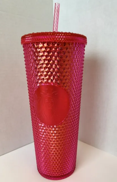 2019 Starbucks Hot Neon Pink Studded Tumbler Cold Cup & Straw 24 oz Venti Drink