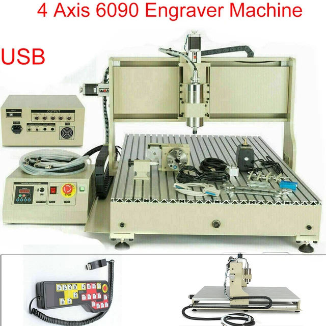 USB 6090 2.2KW Cutting Engraver 3D Carving Drilling Machine 4 Axis CNC Router