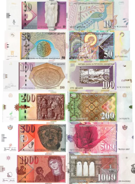 Macedonia set 6 pcs 10+50+100+200+500+1000 dinars - Pick 14-23 UNC - random year