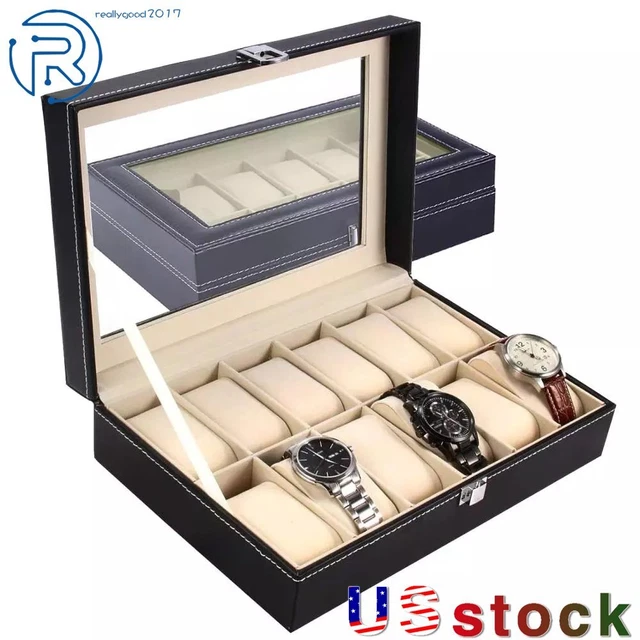 12 Grids Watch Display Box Organizer PU Leather Jewelry Case Watches Holder