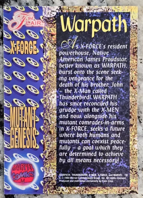 Warpath Flair 94 Marvel Card #144 Fleer 1994 X-Force Mutant Genesis    (Y) 2