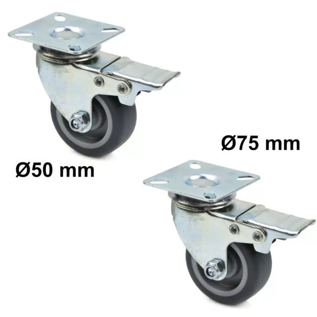 Roulettes de Transpor Lenkrollen Frein 50 75 MM Pp Tpr Dispositif de Blocage
