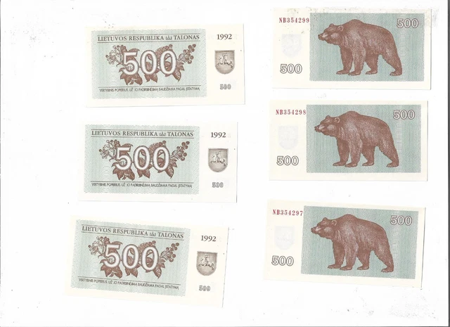 Lithuania 500 Talonas 1992 P 44 UNC