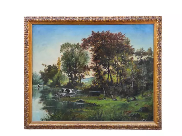Paesaggio boschivo con figure - Dipinto ad olio su tela, 1890