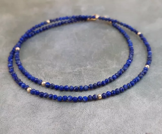 A++ Natural Blue Lapis Lazuli Faceted Round Gemstone Beads 18" Handmade Necklace