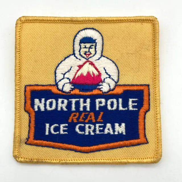 Vintage NORTH POLE Real Ice Cream Eskimo Embroidered Logo Patch Advertising 3"