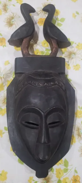 Vintage Ivory Coast African Yaure Ethnic Tribal Mask - 2 Birds 19 inch