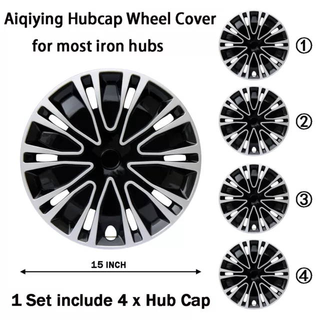 4PC Wheel Hub Covers fits R15 Rim, 15" Tire Hub Caps for Honda Civic Fit Nissan