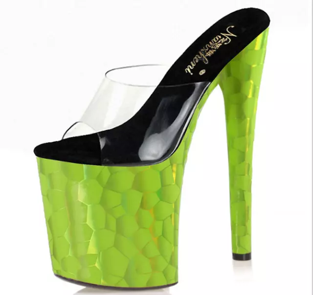 Womens Trendy Summer Peep Toe PVC Sandals Pumps High Heels Sexy Green Slippers D
