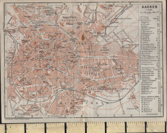 1925 GERMAN MAP ~ AACHEN CITY PLANS ~ HOSPITAL GYM CHURCHES POST TELEGRAPH etc