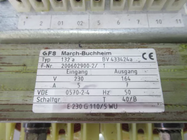 GFS 132a Transformateur Entrée 230V Sortie 164V Ampère 7 2