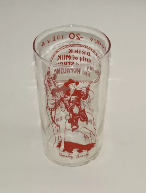 Circa 1950 Hopalong Cassidy Drinking Glass Nice! 5" Tall Red Logos