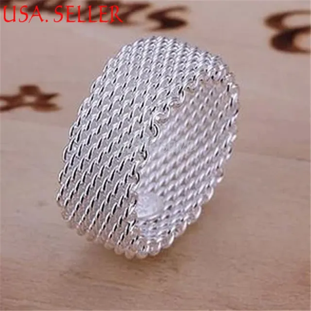 925 Sterling Silver Somerset Mesh Chain Linked 8mm Finger Band Ring Size 3-11