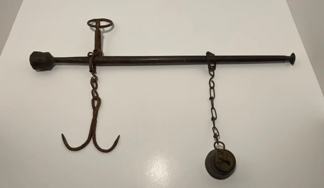 Antique Chinese FISH/Meat BALANCE SCALE  - Bronze Counter Weight -Gradient Beam 