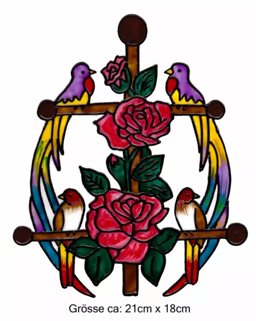 Window Color Bild Fensterbild Aufkleber  " Vögel mit Blumen Rosen  " 155